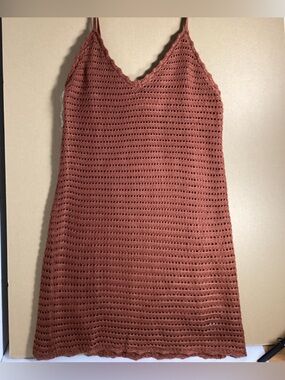 NWT Fashion Nova Crochet Knit Rust Brown Mini Dress lined sz 1X